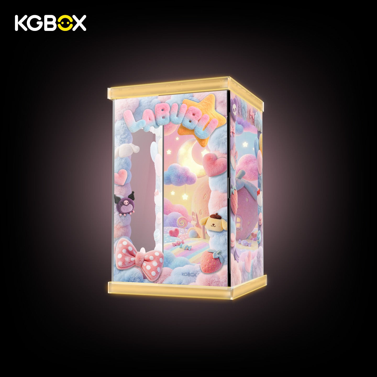 POP MART Labubu The Monsters Hello Kitty and Friends Series Vinyl Plush Pendant Display Case with LED Lights 5