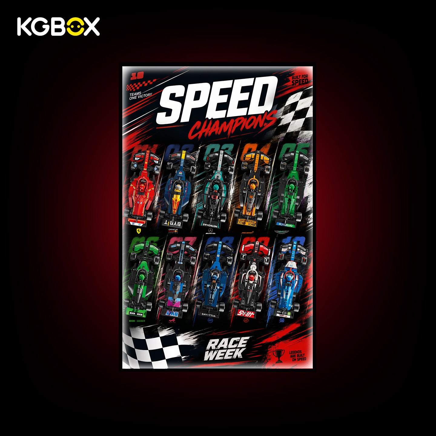 KGBOX Frame For LEGO Speed Champions F1 10 Cars - LED & UV Print