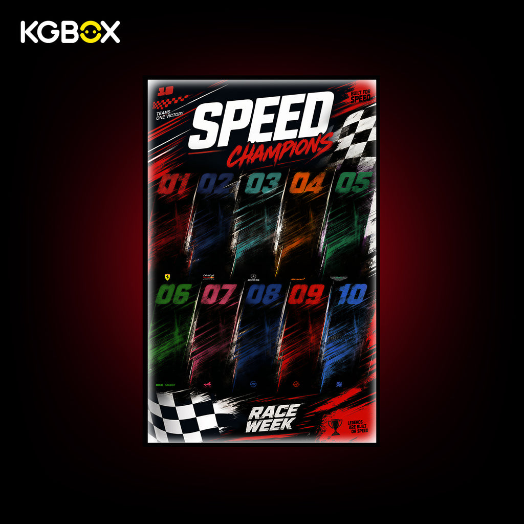 KGBOX Frame For LEGO Speed Champions F1 10 Cars - LED & UV Print