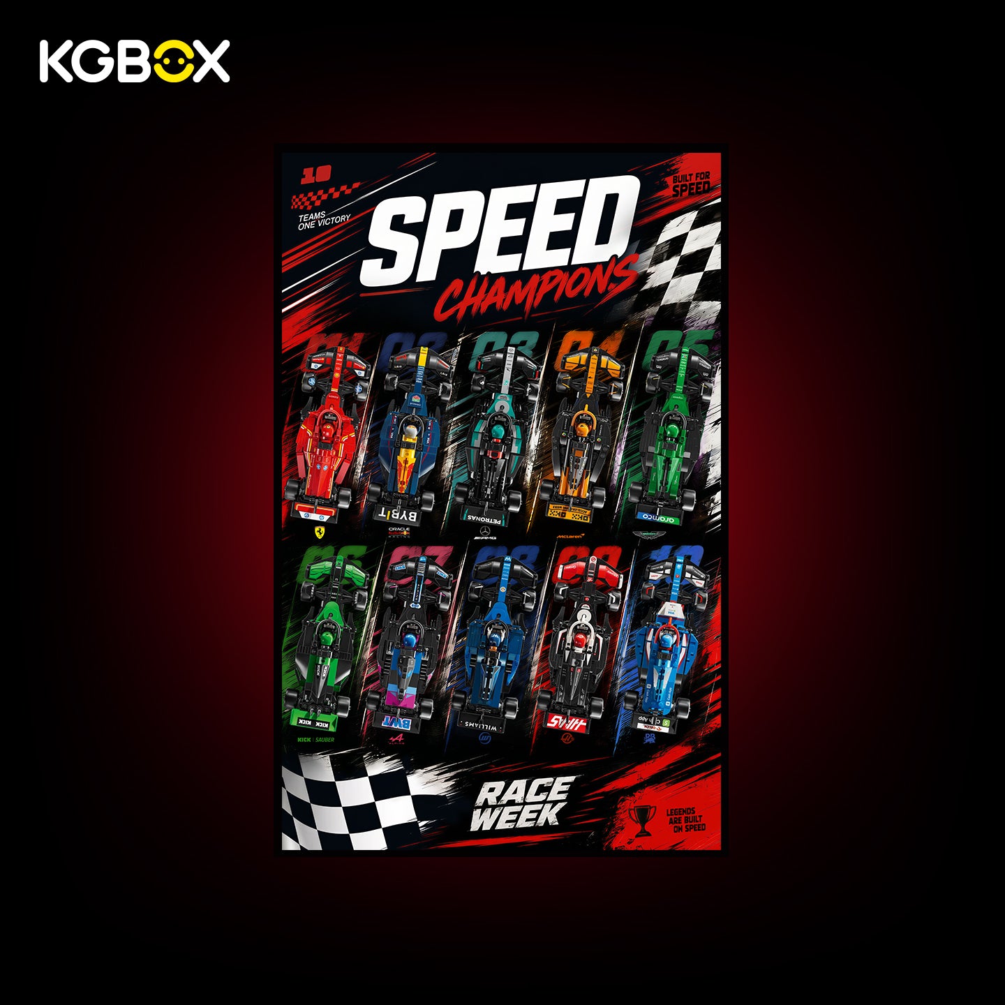 KGBOX Frame For LEGO Speed Champions F1 10 Cars - LED & UV Print
