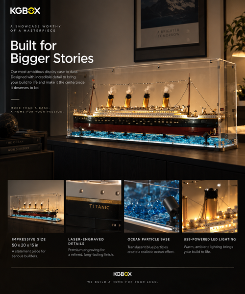 Display Case for LEGO 10294 Titanic – Gem-Shaped Acrylic Showcase with Light-Up Base|KGBOX