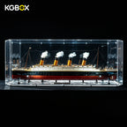 KGBOX gem-shaped acrylic display case for LEGO 10294 Titanic with build, light-up engraved base and 4 spotlights