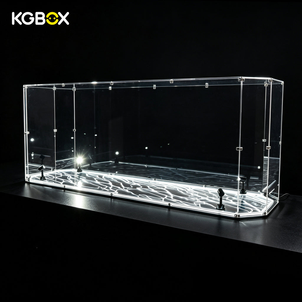 KGBOX gem-shaped acrylic display case for LEGO 10294 Titanic, light-up engraved base with 4 spotlights
