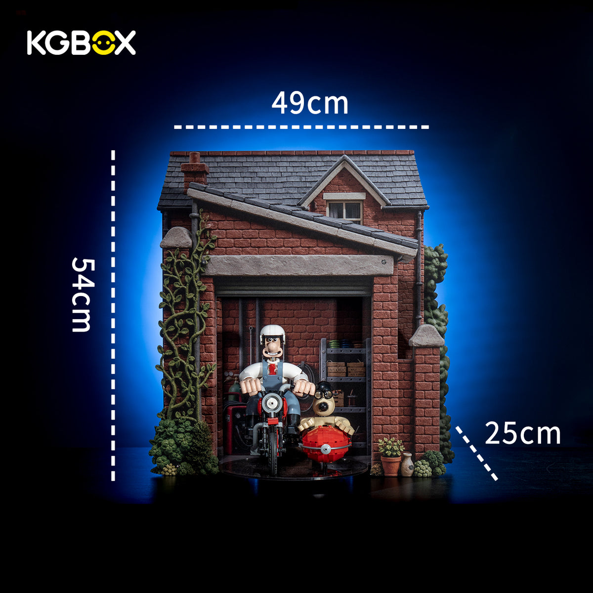 KGBOX 3D garage scene display dimensions 49 x 54 x 25 cm for LEGO 21371 Wallace and Gromit