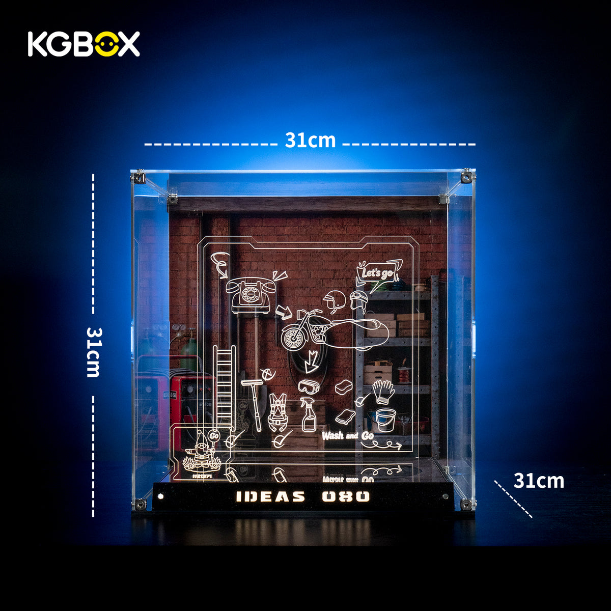 KGBOX acrylic display case dimensions 31 x 31 x 31 cm for LEGO 21371 Wallace and Gromit