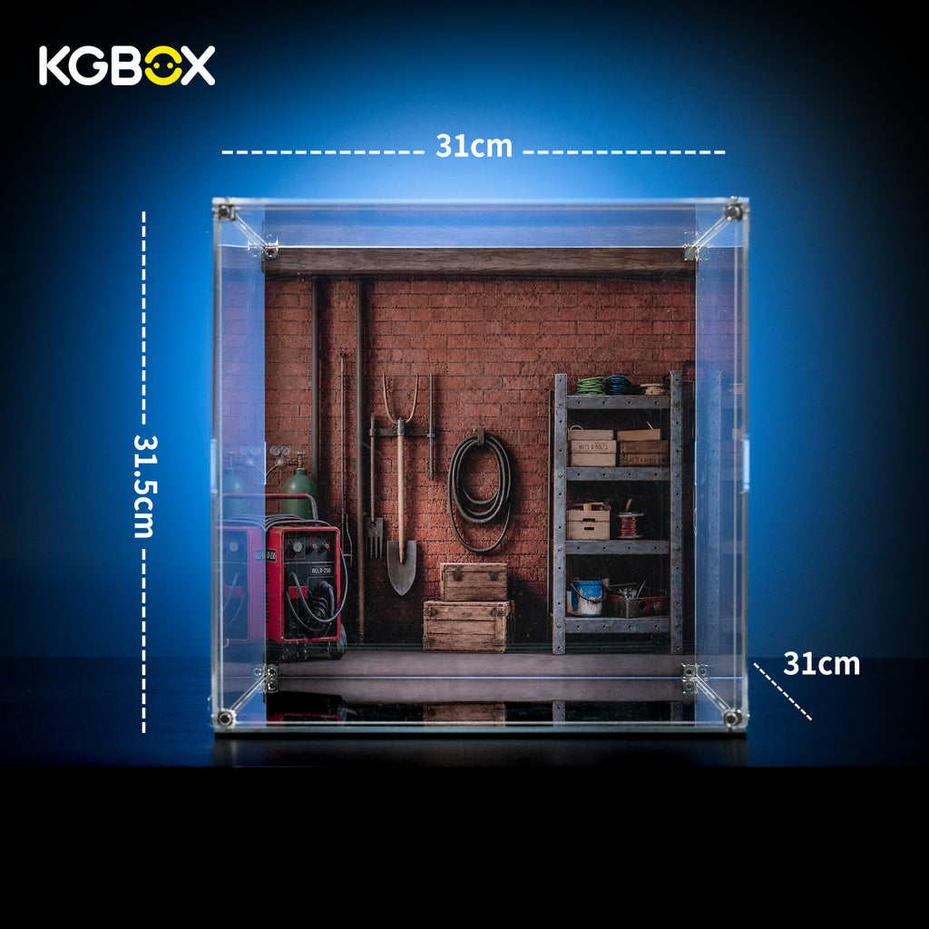 KGBOX standard acrylic display case dimensions 31 x 31.5 x 31 cm for LEGO 21371 Wallace and Gromit
