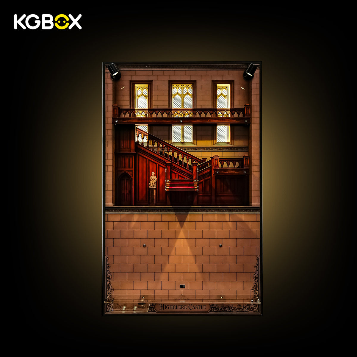 LEGO 21373 Downton Abbey display case with LED lighting, grand staircase interior backdrop – KGBOX