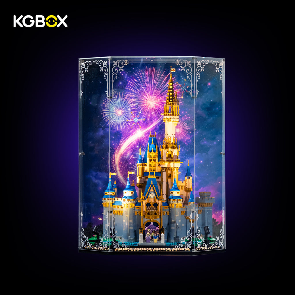 LEGO 43222 Disney Castle display case , fireworks backdrop and lit base – KGBOX

