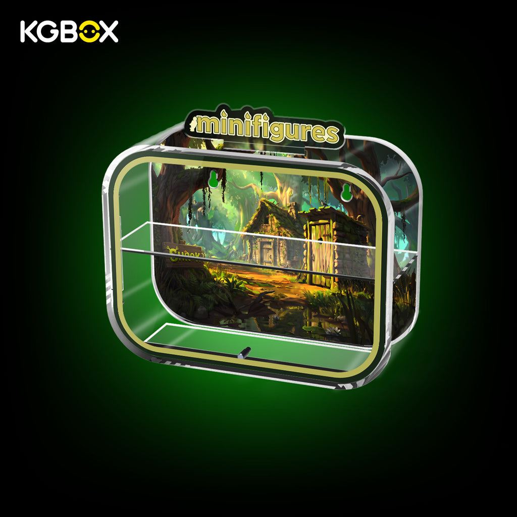 KGBOX rounded acrylic display case for LEGO 71053 Shrek minifigures without build - side view