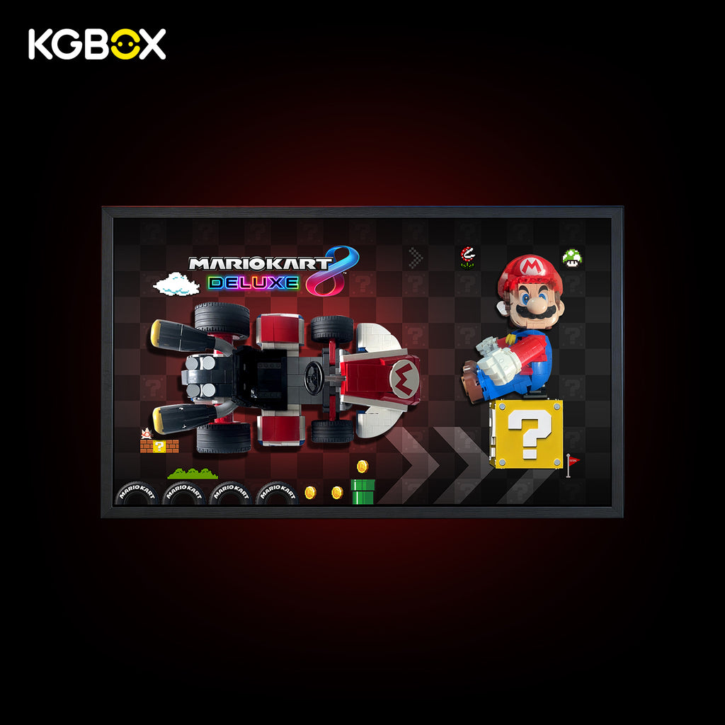 LEGO 72037 Mario Kart display frame with build, Mario Kart 8 Deluxe backdrop and question-block base – KGBOX