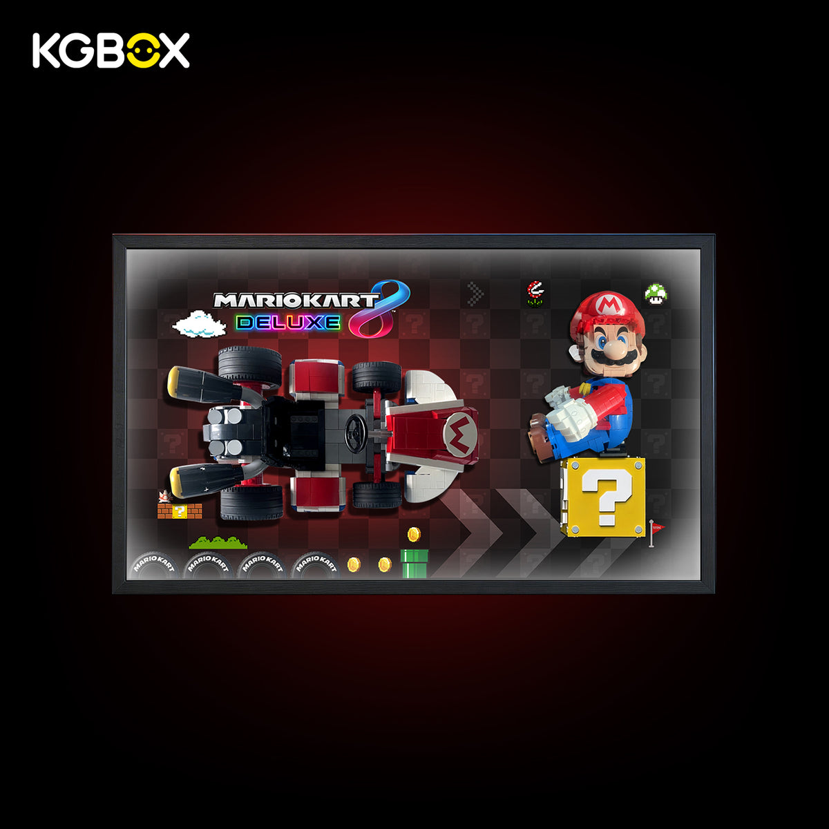 LEGO 72037 Mario Kart display frame with LED lighting and build, Mario Kart 8 Deluxe backdrop – KGBOX