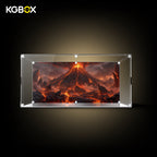 KGBOX standard display case for LEGO 72160 Arcanine - side view with UV-printed backdrop and mirror base
