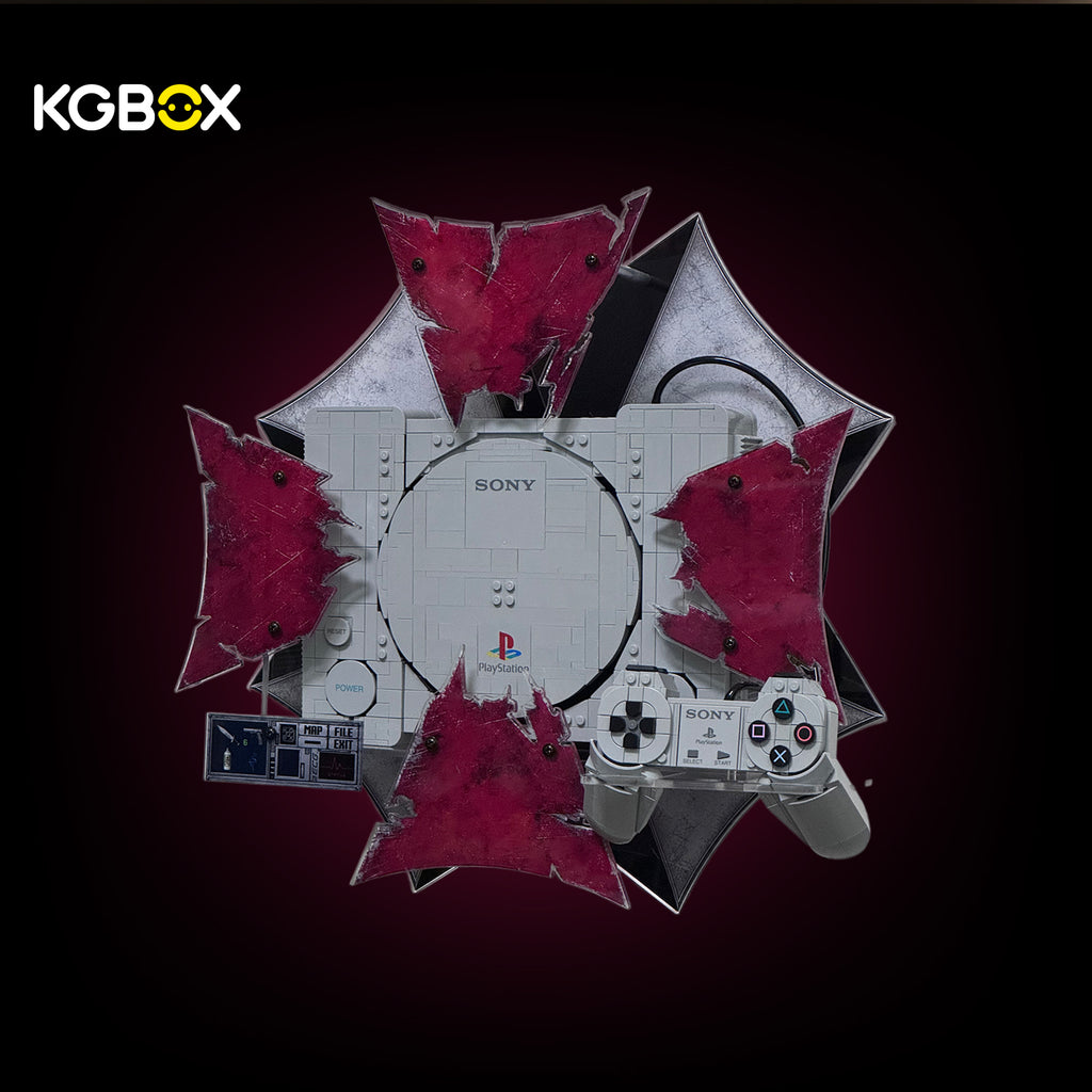 KGBOX survival horror theme display board angle view, showing UV-printed HUD panel and distressed metal texture