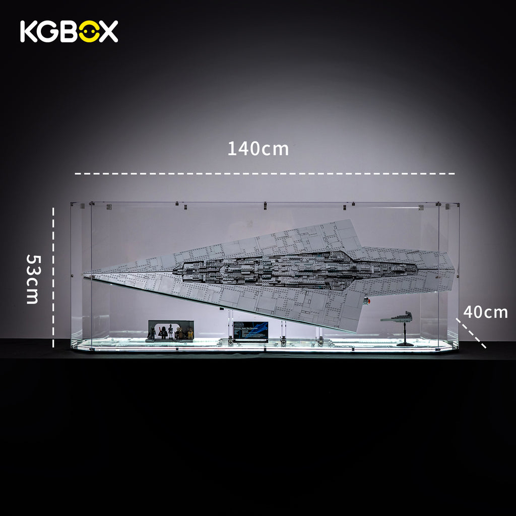 LEGO 75457 Executor Super Star Destroyer display case dimensions, 140cm wide × 53cm tall × 40cm deep – KGBOX