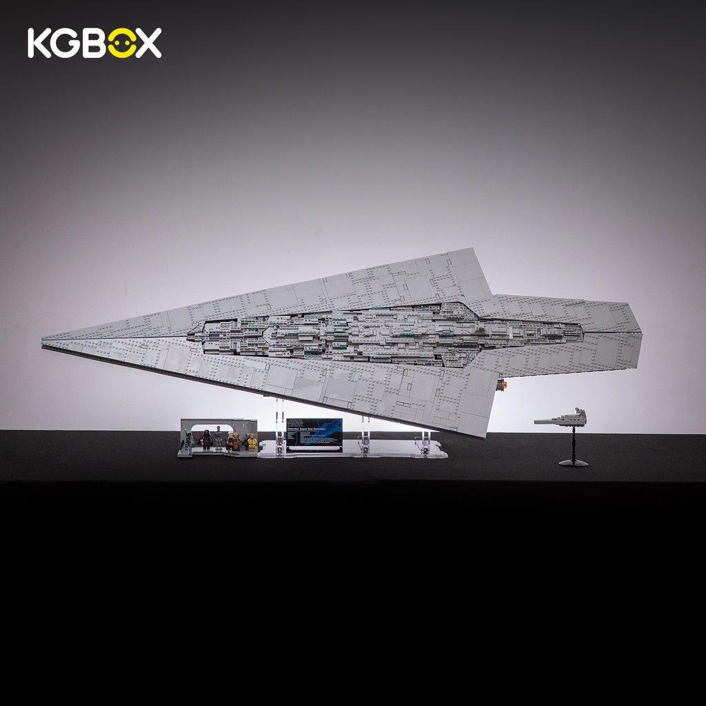 LEGO 75457 Executor Super Star Destroyer on KGBOX clear acrylic angled display stand, flight pose – KGBOX