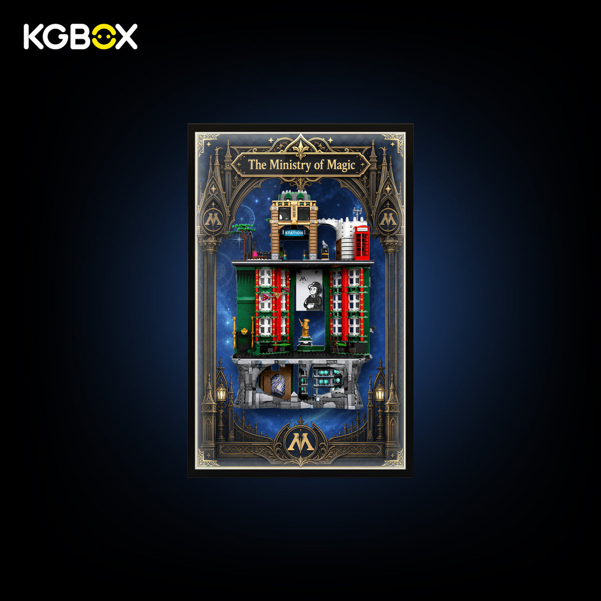 KGBOX LED light wall display board for LEGO 76476 The Ministry of Magic with build and glowing frame