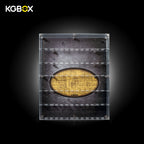 KGBOX clear acrylic display case for LEGO DC minifigures without build, empty 6-shelf case with bat-emblem backdrop