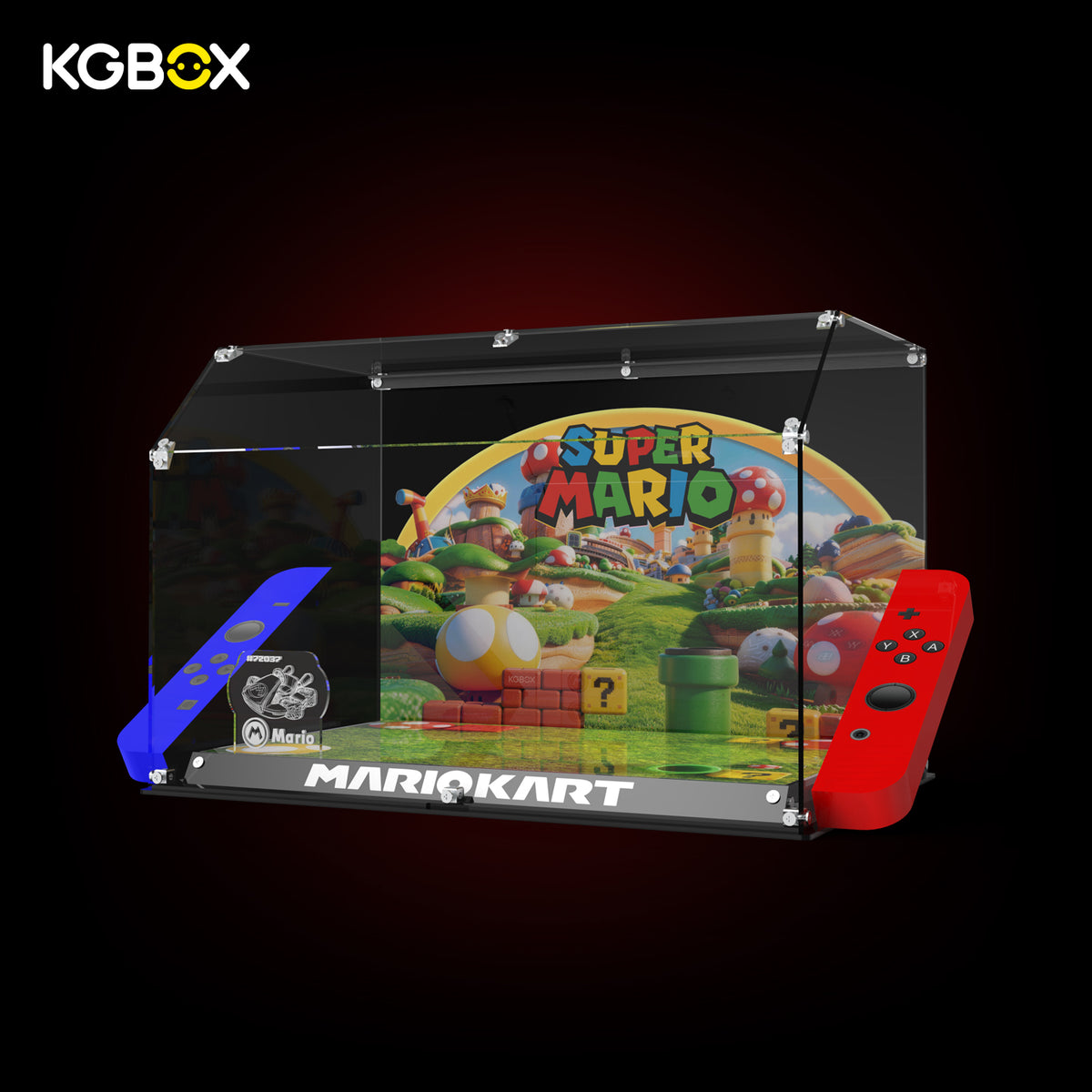 KGBOX acrylic display case for LEGO 72037 Mario Kart Mario & Standard Kart - side view showing 3mm clear acrylic panels and depth of the display case