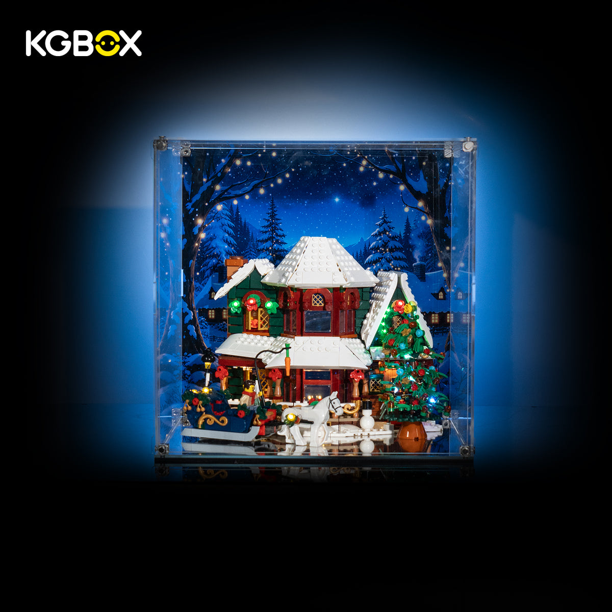 LEGO 11387 Holiday House in KGBOX standard display case, front view – KGBOX.