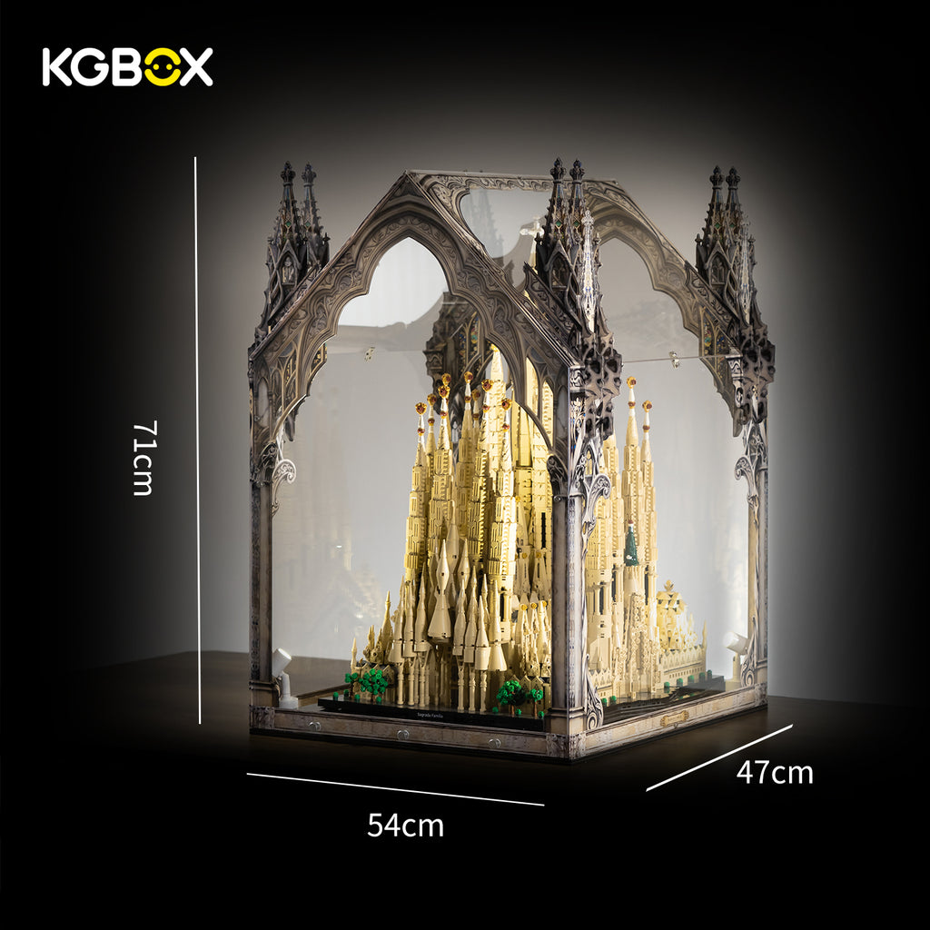 LEGO 21065 Sagrada Familia cathedral top display case dimensions, 54 × 47 × 71 cm – KGBOX