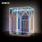 LEGO 21065 Sagrada Familia prismatic laser-engraved display case, empty side view with gothic window patterns – KGBOX