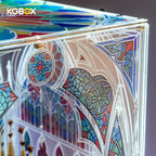 KGBOX prismatic laser-engraved display case panel assembly detail with screws for LEGO 21065 – KGBOX