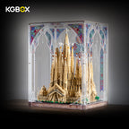 LEGO 21065 Sagrada Familia standard display case with build, side view – KGBOX