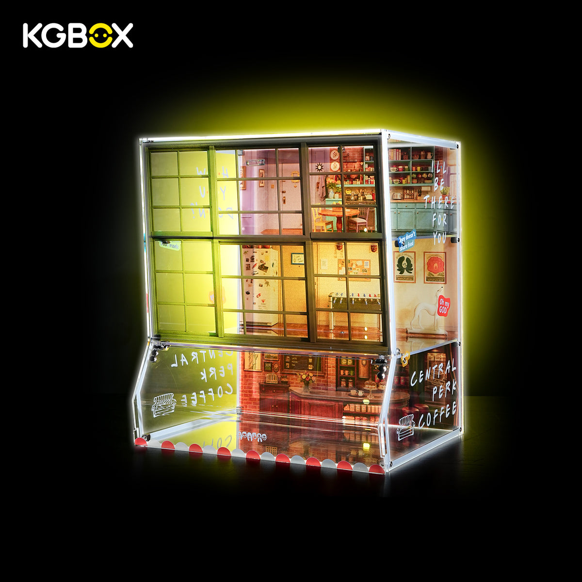 LEGO 21319 Central Perk 10292 The Friends Apartments LED display case, shown empty – KGBOX