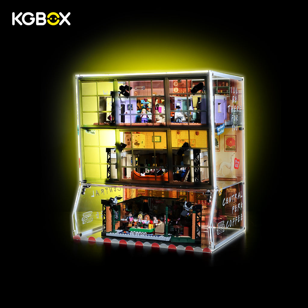 LEGO 21319 Central Perk 10292 The Friends Apartments LED display case, close right-side view – KGBOX