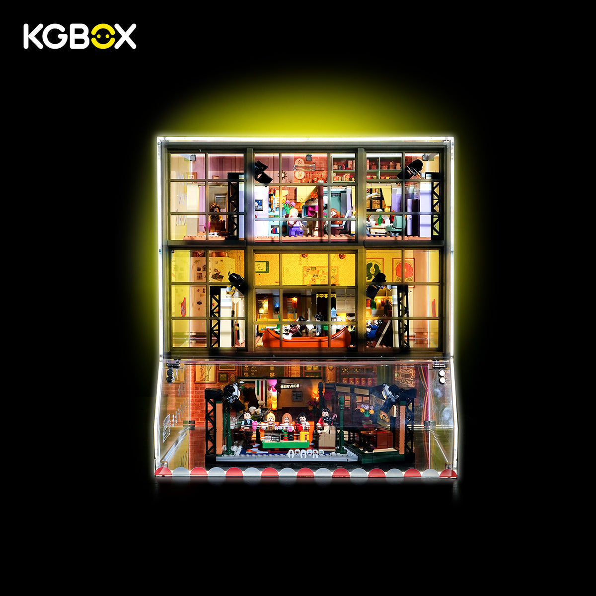 LEGO 21319 Central Perk 10292 The Friends Apartments LED display case, straight front view – KGBOX
