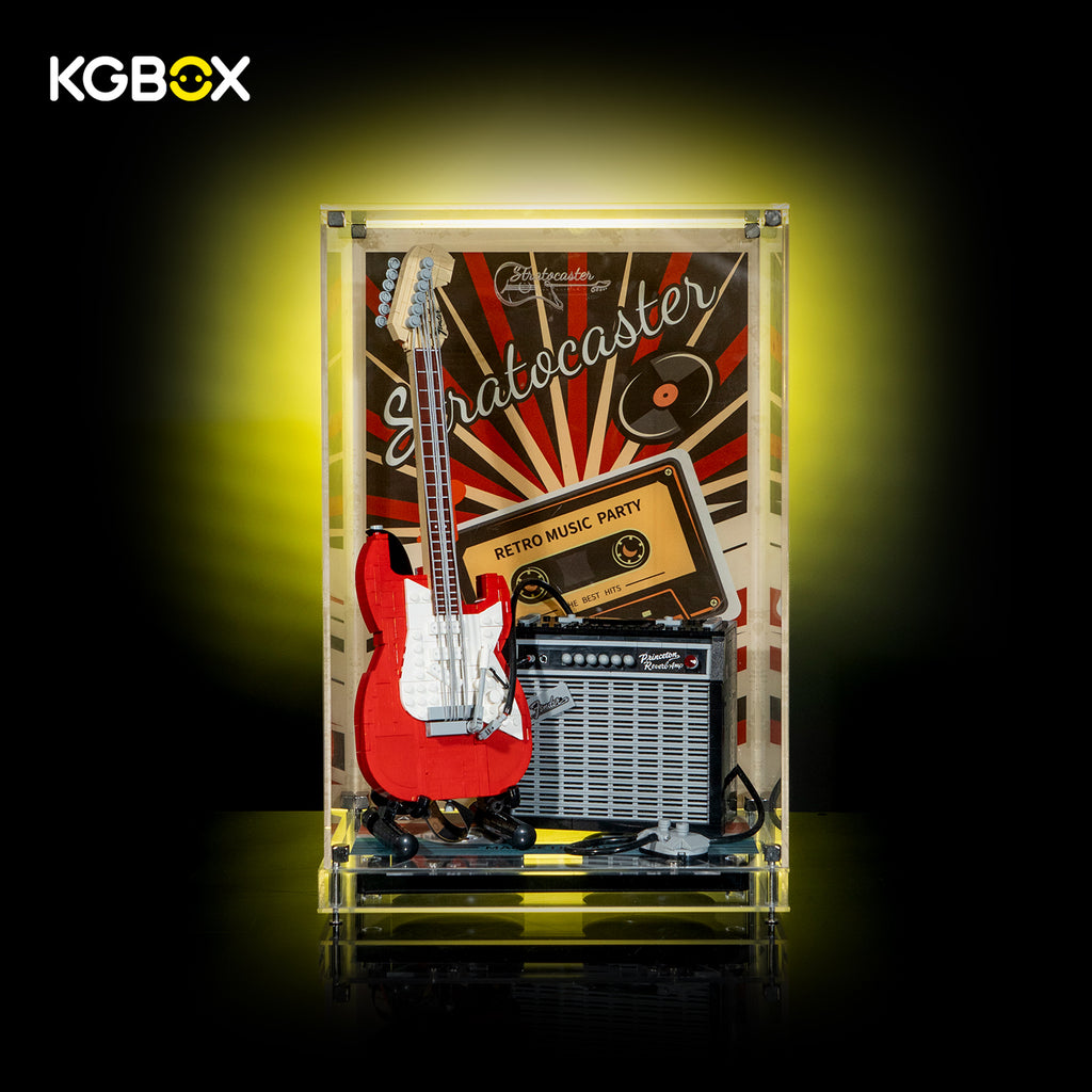 LEGO 21329 Fender Stratocaster display case, front view – KGBOX