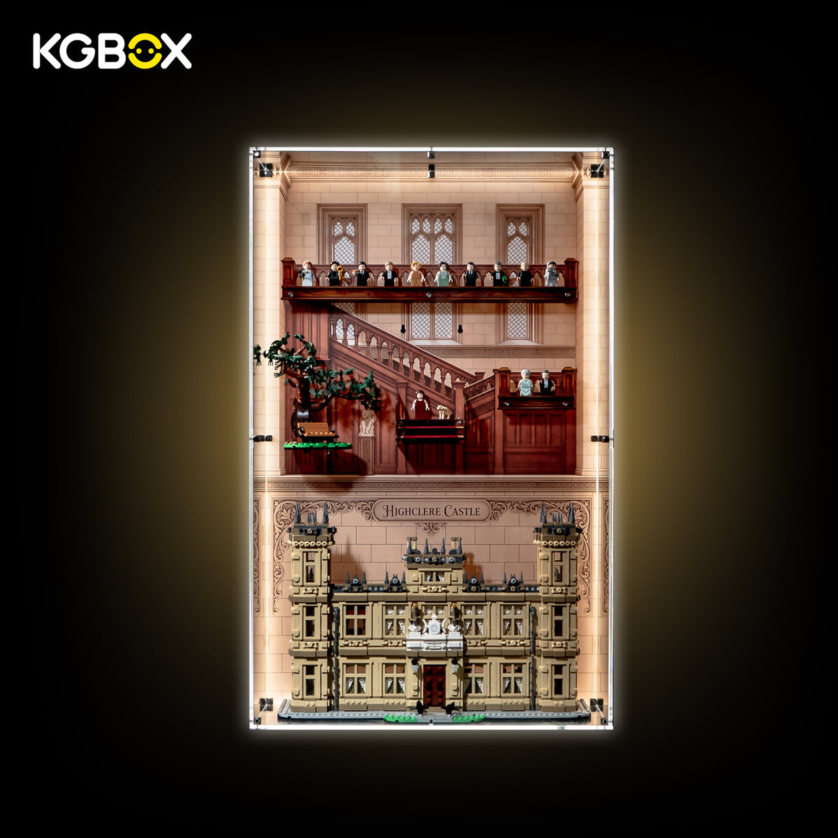 LEGO 21373 Downton Abbey collector display case with minifigures, lights on – KGBOX