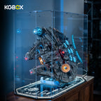 LEGO 75192 Millennium Falcon in KGBOX gem display case with remote light kit, front-left side view showing engraved base – KGBOX