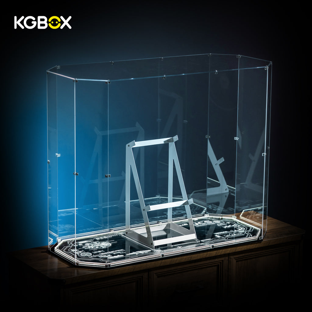 LEGO 75192 Millennium Falcon gem display case, empty three-quarter side view with internal stand – KGBOX
