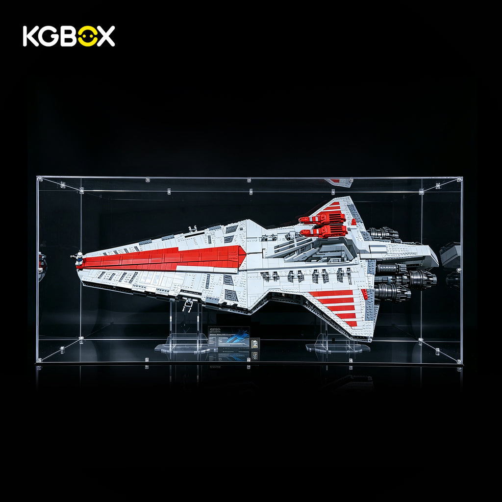 LEGO 75367 Venator in KGBOX dust-proof display case with stand, front view – KGBOX