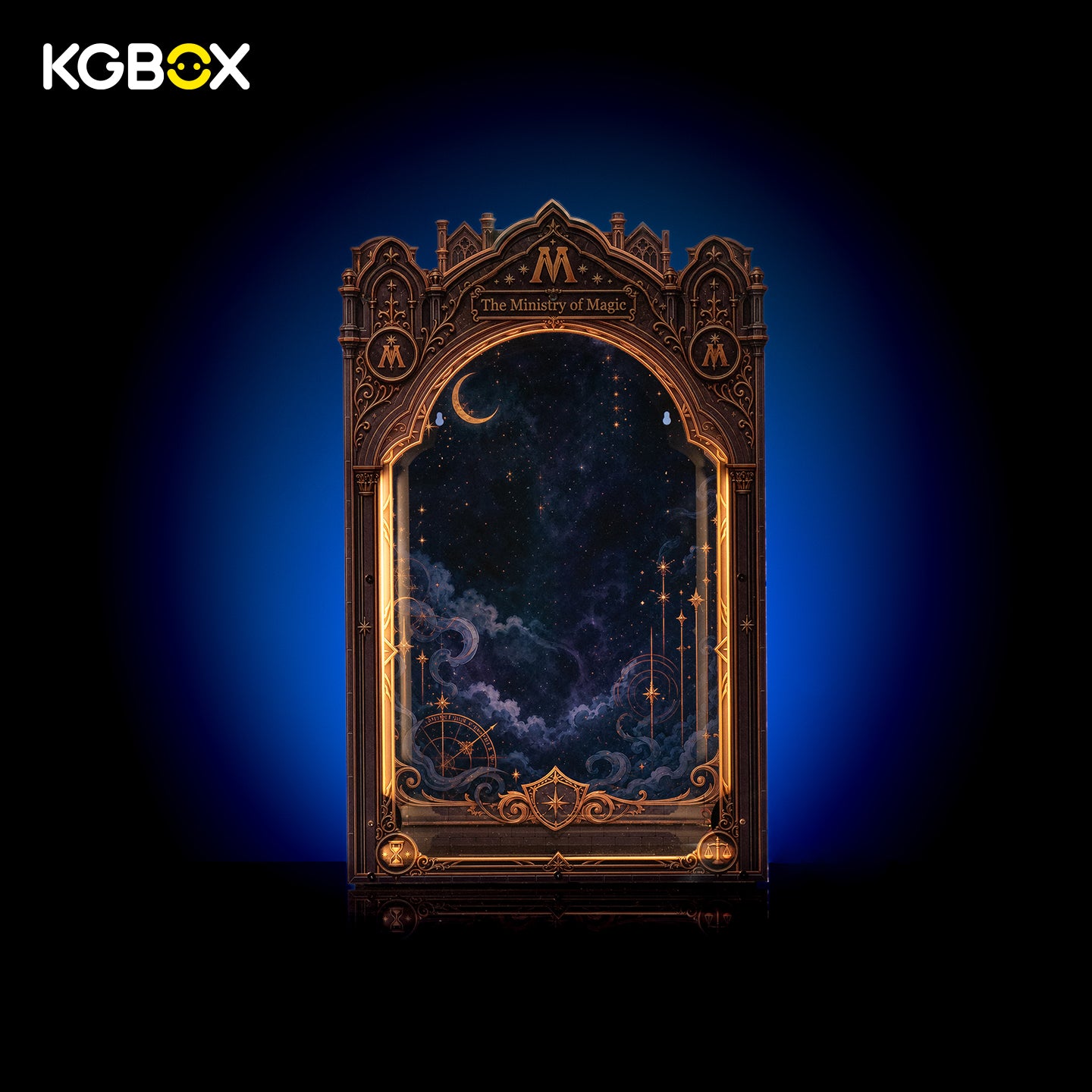 KGBOX Collector display case for LEGO 76476 Ministry of Magic – empty arch-shaped cabinet, UV-printed wizarding theme artwork