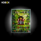 KGBOX acrylic display case for LEGO Ninjago minifigures and LEGO 71866, set on 6 shelves, bamboo-forest UV backdrop