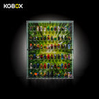KGBOX acrylic display case for LEGO Ninjago minifigures with minifigure build on 6 shelves, bamboo-forest UV backdrop