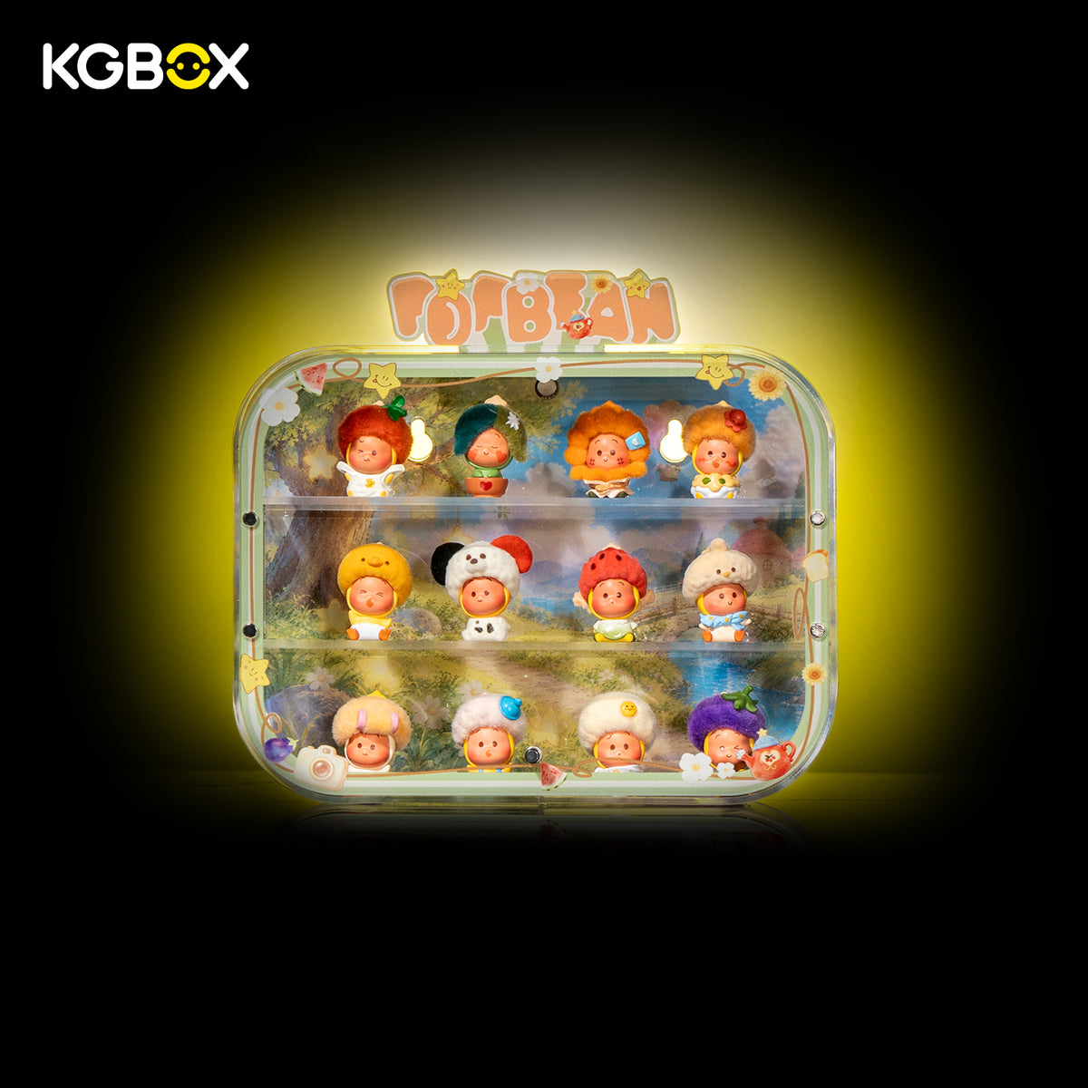 POP BEAN Twinkle Twinkle Live The Ordinary mini figures in KGBOX display case, front view – KGBOX