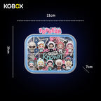 KGBOX curved acrylic display case for SKULLPANDA Off Mode size diagram, 21 x 20 x 7 cm, custom UV art front and back, magnetic door