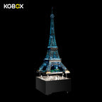 KGBOX LED engraved display base for LEGO 10307 Eiffel Tower, lit Paris city map platform with 3D landmark relief, hidden movable casters