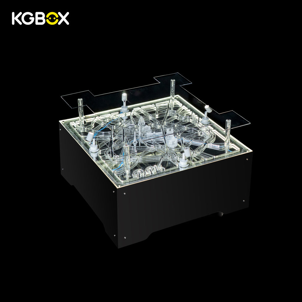 Empty movable KGBOX LED stand custom sized for LEGO 10307 Eiffel Tower, glowing laser engraved Paris city map acrylic panel