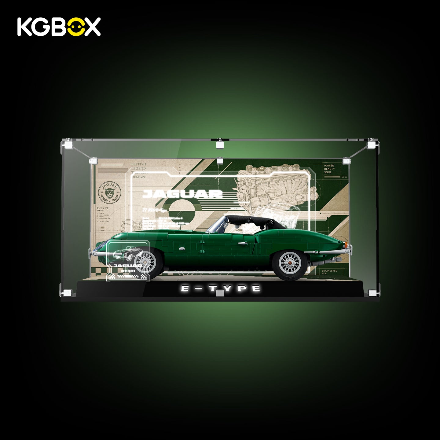 LED UV Display Case for LEGO 11381 Jaguar E-Type | KGBOX