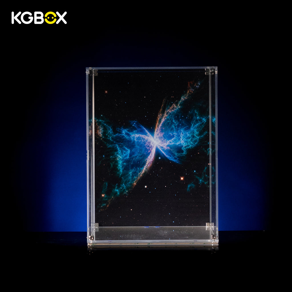 Empty KGBOX Standard Thickened acrylic display case custom sized for LEGO 11382 Hubble Space Telescope