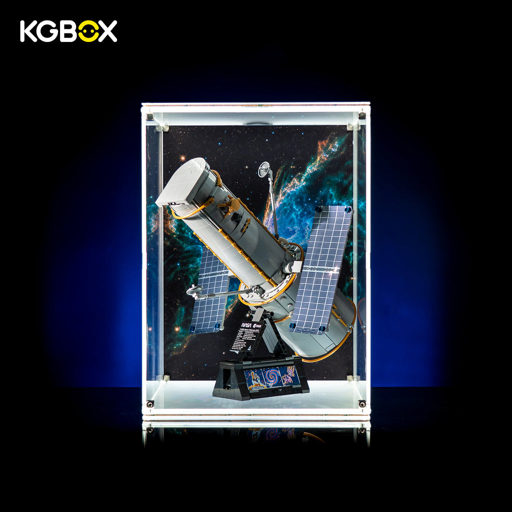 KGBOX Standard Thickened LED display case with LEGO 11382 Hubble Space Telescope, 5mm acrylic equipped with three independent light panels