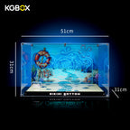 Dimension chart for KGBOX Premium Collector Assembly‑Kit display case for LEGO 11386 SpongeBob SquarePants: Bikini Bottom, size specification diagram