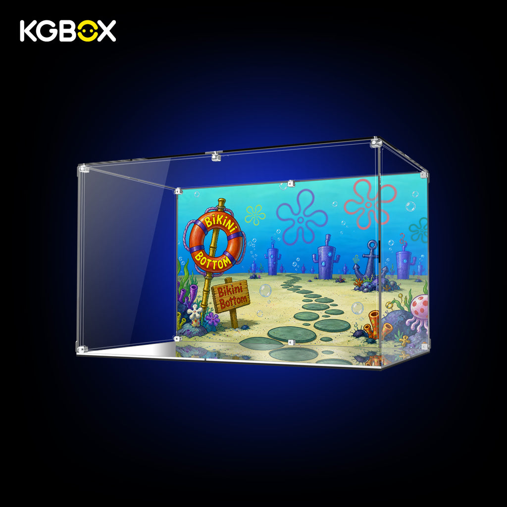 Empty Standard Assembly‑Kit showcase for LEGO 11386 SpongeBob SquarePants: Bikini Bottom, acrylic assembly‑kit, no lighting, model not included