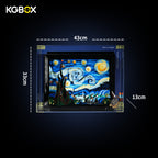 Dimension size chart for KGBOX display case compatible with LEGO 21333 Vincent van Gogh The Starry Night