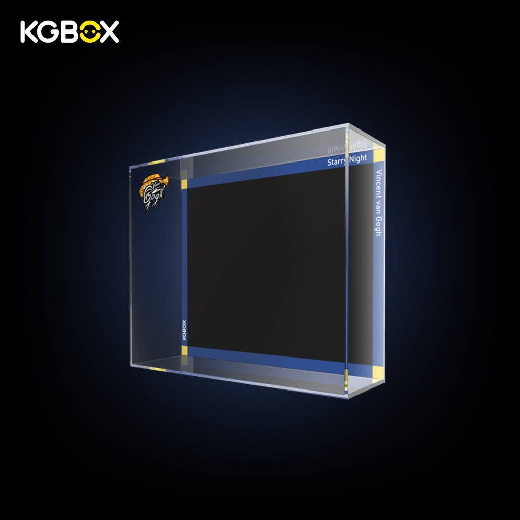 Empty one‑piece acrylic display case for LEGO 21333 Starry Night, uv printed backplate, no lego model included