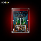 KGBOX modular spliced standard display case with LEGO 21369 The X‑Files model inside, front view, UV printed backplate magnetic door mirror bottom